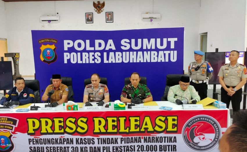 Polres Labuhanbatu Gagalkan Peredaran Narkoba Jaringan Internasional, Sita 30 Kg Sabu dan 20.000 Ekstasi
