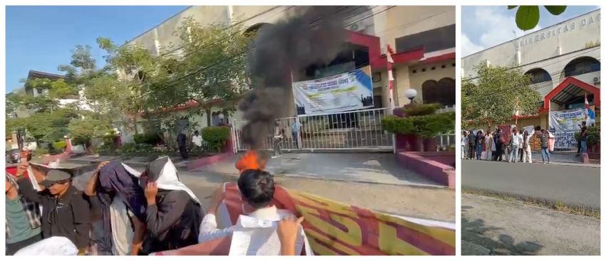 Demo Bakar Ban, Mahasiswa UDA Tuntut Kepastian Kuliah dan Tolak Pungutan Rp2 Juta
