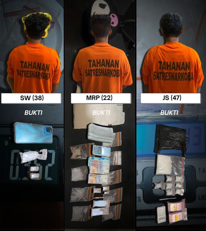 Tiga Pria Diduga Bandar Sabu Diciduk Polres Binjai, 117,47 Gram Barang Bukti Disita