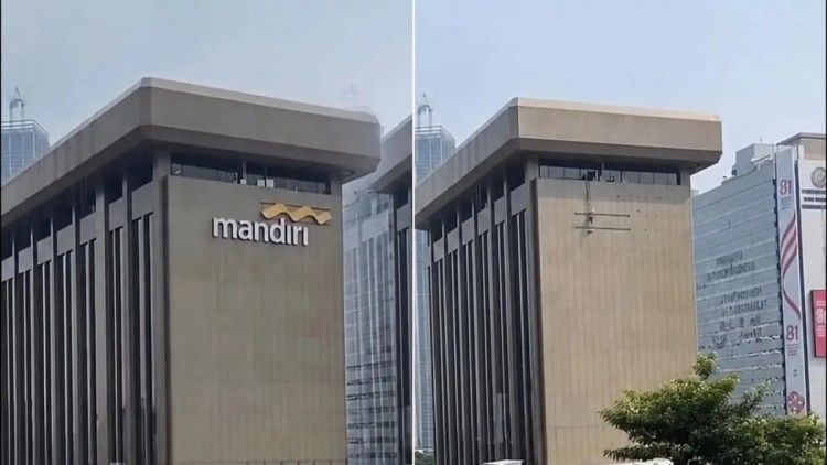 Logo Bank Mandiri di Jl MH Thamrin Dicopot Pasca Viral Pemblokiran Rekening Aktivis Pati