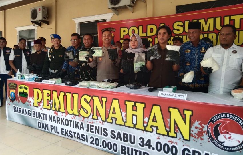 Polres Labuhanbatu Musnahkan 33,8 Kg Sabu dan 19.856 Butir Ekstasi