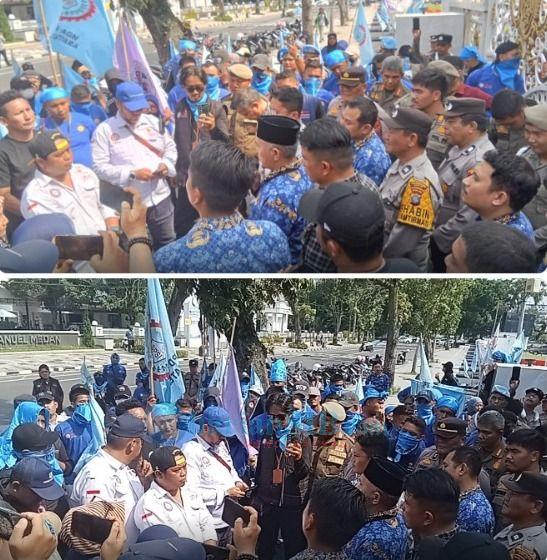 Puluhan Buruh Geruduk Kantor Gubernur Sumut, Desak Kabid SMK Disdik Dicopot