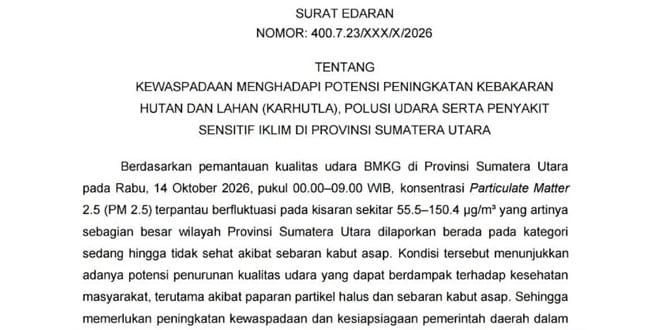 Pemprov Sumut Terbitkan Surat Edaran Kewaspadaan Karhutla dan Polusi Udara, Warga Diminta Waspada